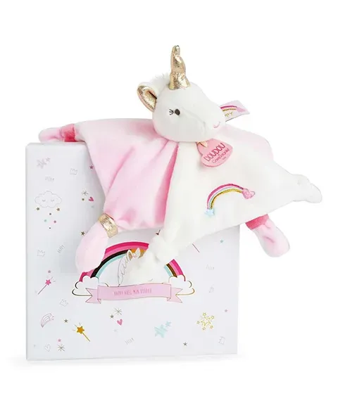 Product Doudou Plat Licorne Rose Et Blanche 20 Cm Image