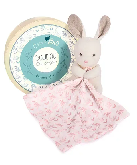 Product Doudou Mouchoir Lapin Rose En Coton Bio 15 Cm Image